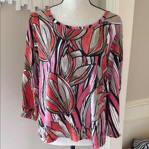 Chico's Size 2 Large 12 Floral Abstract Print Women's Top